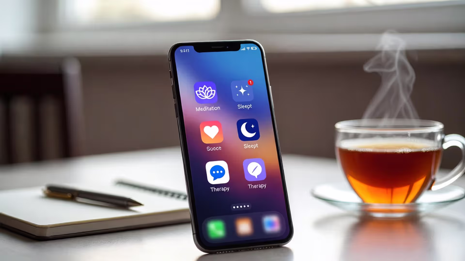 Smartphone with mental health apps on the screen