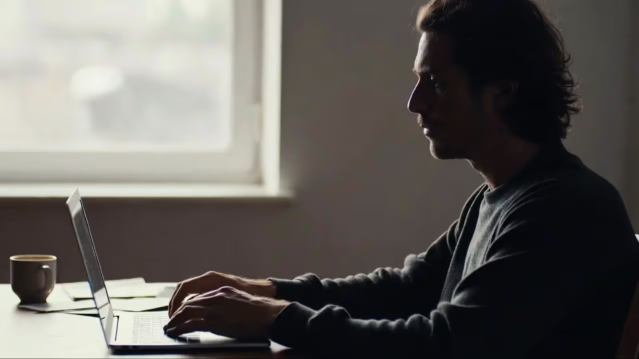 Adult sitting at a desk with a tired expression, appearing unable to start work