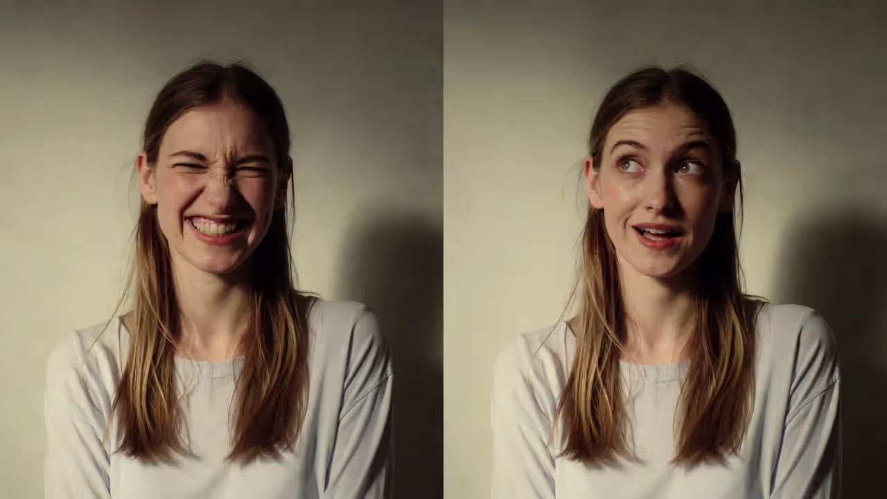 Split image showing tense forced confidence versus relaxed genuine confidence